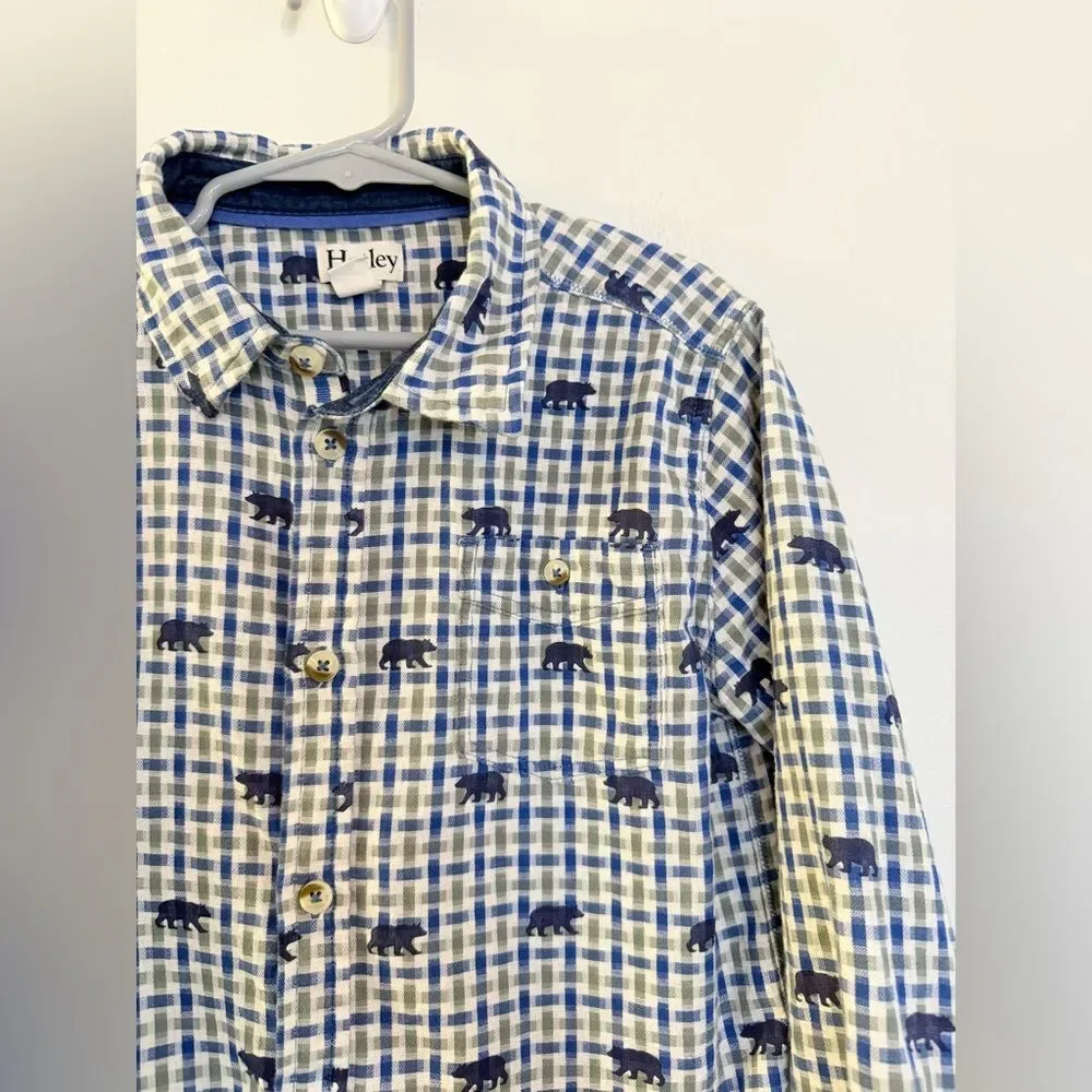 Hatley Boys Gingham Button Down with Bears - Size 7